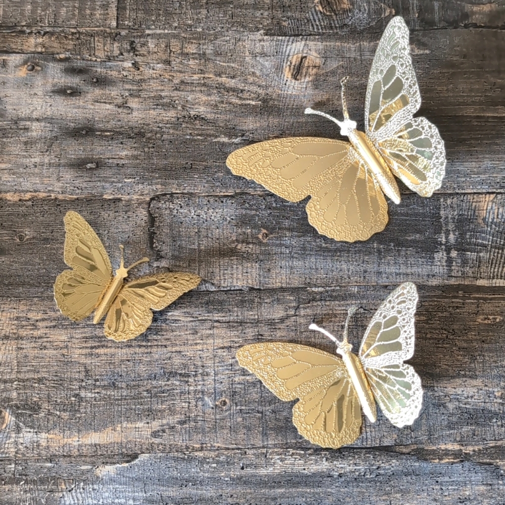 🦋Vintage Brass Home Interior Butterflies Set of Three